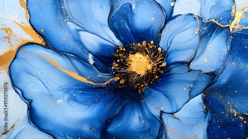 Abstract Blue and Gold Floral Artwork photo