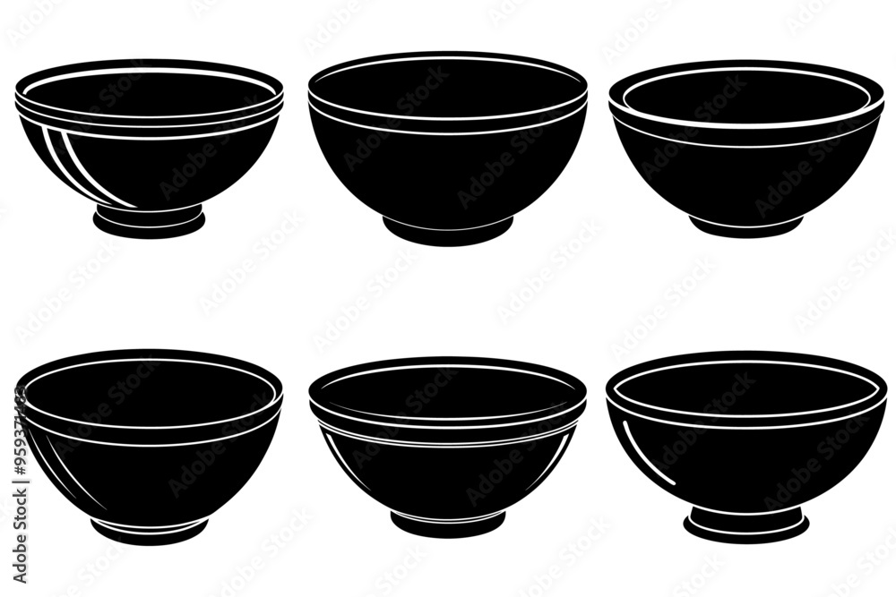 A set of black Bowl silhouette A set of black Bowl silhouette