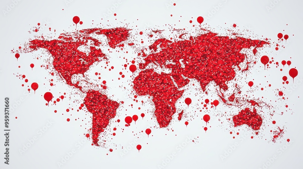 Red Blood World Map Global Health Blood Donation Disease Awareness Red Blood World Map Global Health Blood Donation Disease Awareness