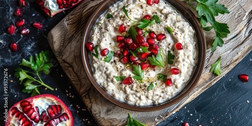 Lebanese Baba Ghanoush with Pomegranate Seeds photo