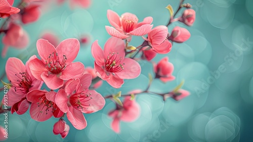 Delicate Pink Blossoms Against a Soft Teal Background