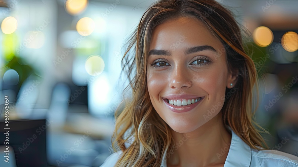 Portrait of a Smiling Woman in a Modern Office Setting Portrait of a Smiling Woman in a Modern Office Setting