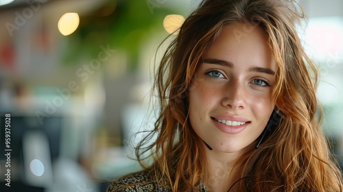 Close-up Portrait of a Smiling Woman with Freckles and Long Brown Hair