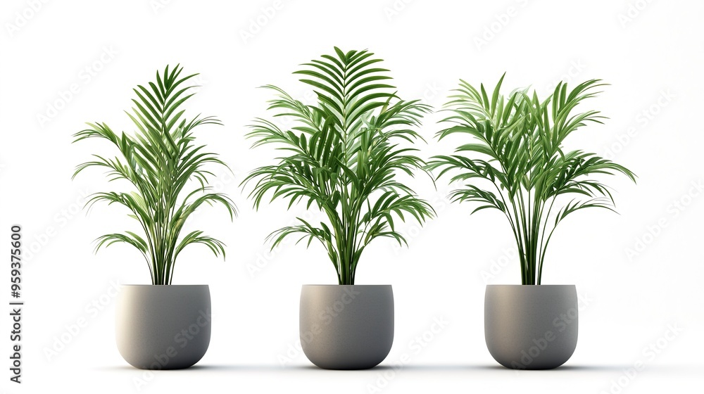 Fototapeta premium kentia palm tree grey in pots isolated on white background 