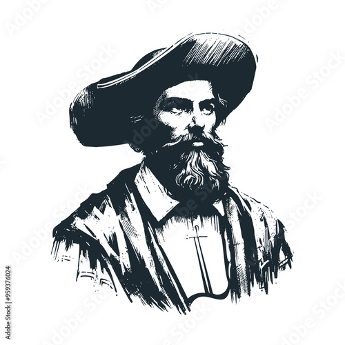 The old style sailorman. Black white vector logo and icon illustration. photo