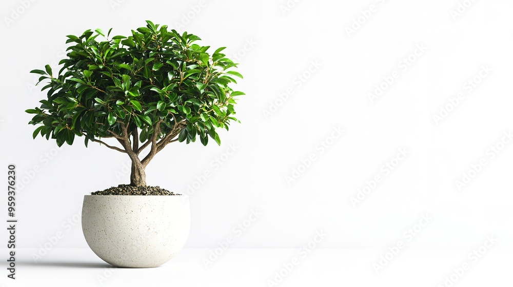 Dwarf umbrella tree in a pot on a white background Dwarf umbrella tree in a pot on a white background