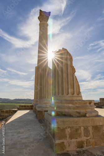 Ben Arous, Tunisia. Ruins of the Roman Capitol at the Uthina Archaeological Site. photo