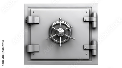 Metallic a solid steel bank Vault Door isolated on transparent white background, clipping path