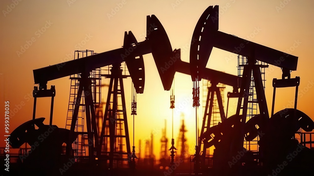 Oil Pump Jack Silhouette Sunset Industry Background Oil Pump Jack Silhouette Sunset Industry Background