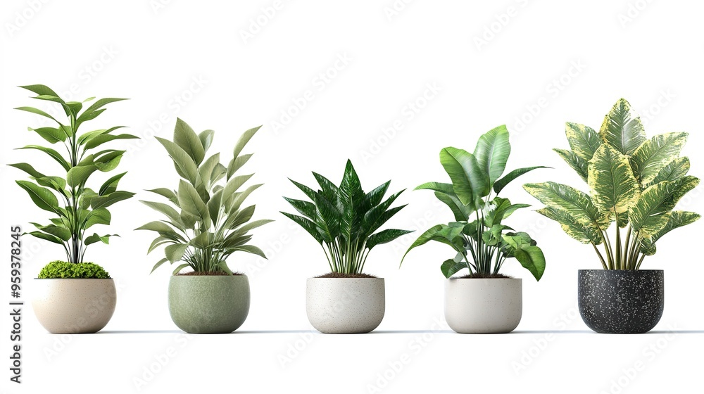 Collection of Realistic plants with ceramic pots isolated on white background. Collection of Realistic plants with ceramic pots isolated on white background.