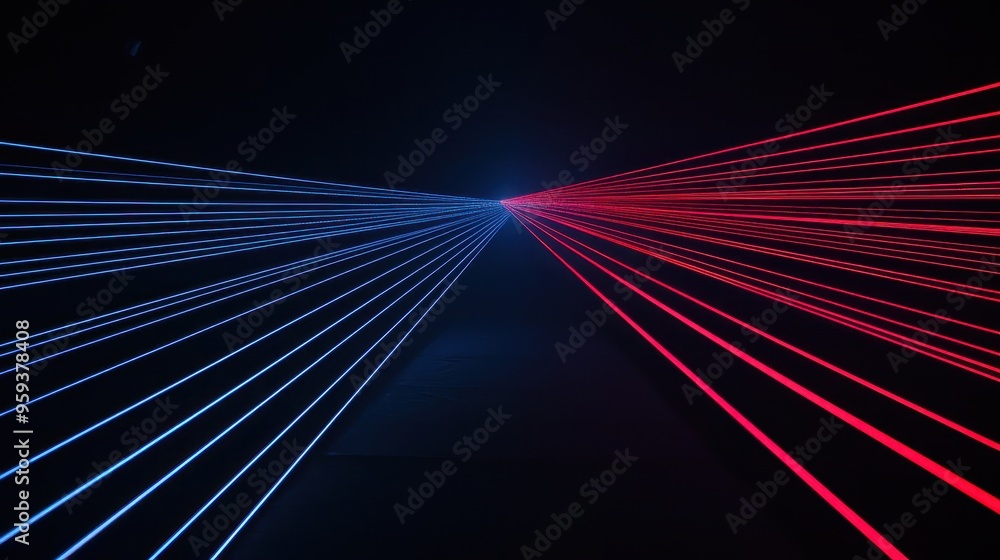 Obraz premium Abstract Red and Blue Laser Lines on Black Background