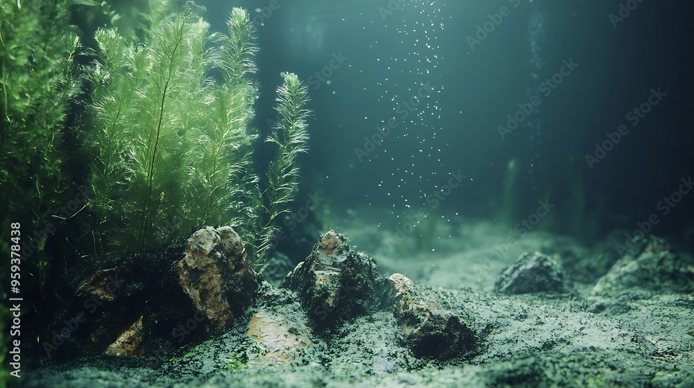 Fototapeta premium Dirty aquarium with algae and it has murky : Generative AI