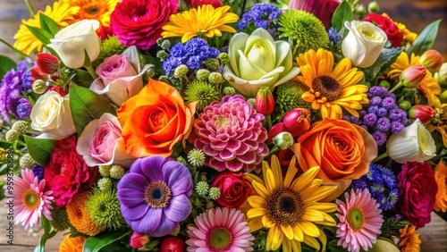 Lush and vibrant bouquet of assorted flowers, floral arrangement, colorful, blooming, vibrant, bouquet, large, beautiful, fresh