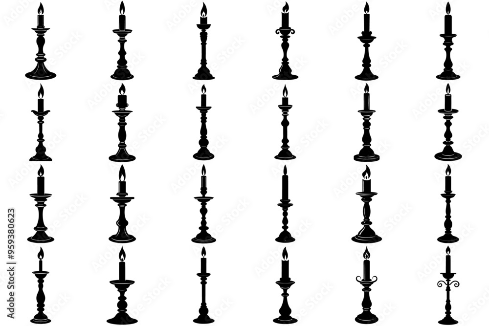 A set of black candlestick silhouettes A set of black candlestick silhouettes