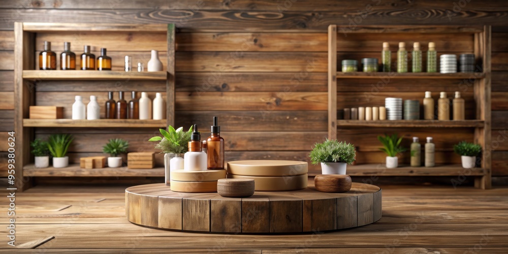 Wooden rustic podium display perfect for showcasing cosmetics, food, or other products, cosmetic, food, product, display Wooden rustic podium display perfect for showcasing cosmetics, food, or other products, cosmetic, food, product, display
