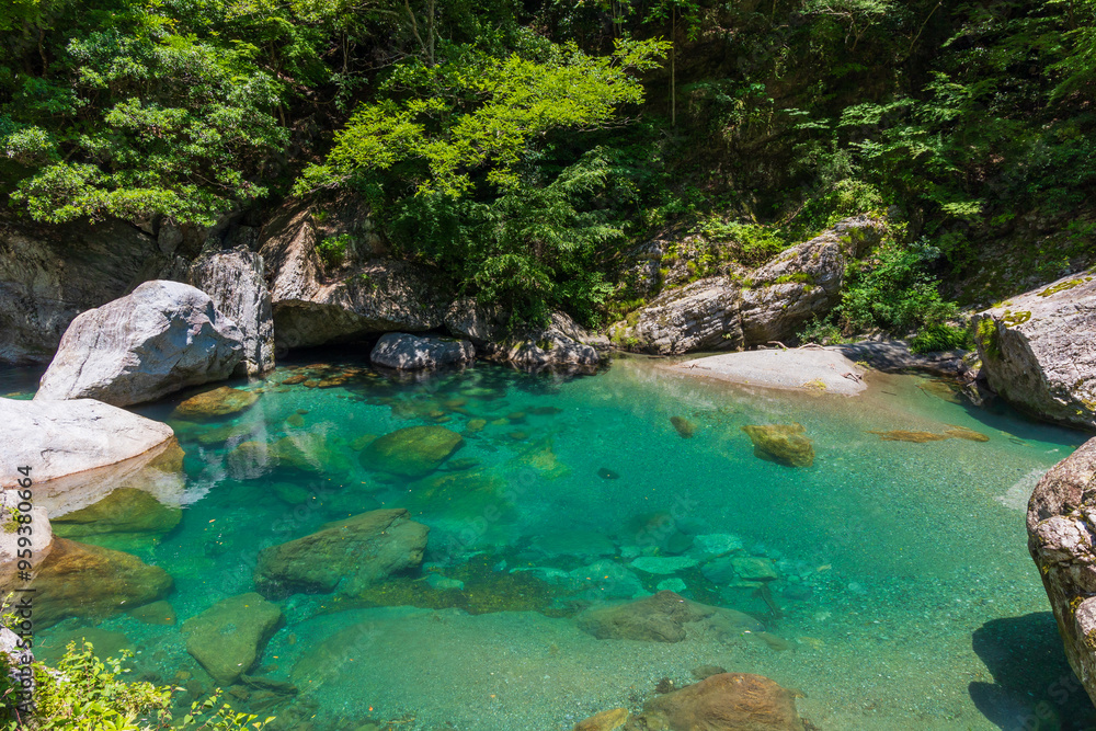 Naklejka premium 日本の風景・夏 高知 中津渓谷（仁淀ブルー）