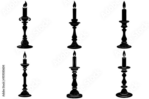 A set of black candlestick silhouettes