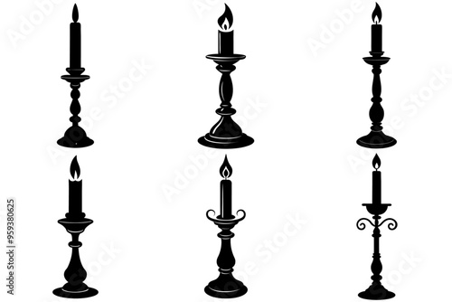 A set of black candlestick silhouettes