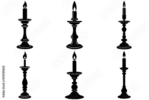 A set of black candlestick silhouettes