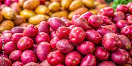 Vibrant red potatoes on display at farmer's market, organic, fresh, produce, vegetables, vibrant, red, agriculture, market