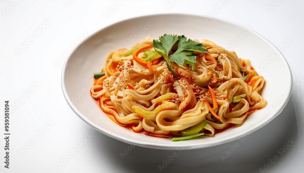 Spicy udon with white background isolated Spicy udon with white background isolated
