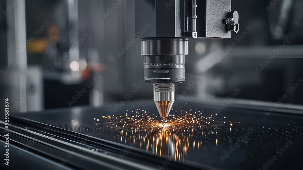 Laser Cutting Machine with Sparks and Close Up Detail Laser Cutting Machine with Sparks and Close Up Detail
