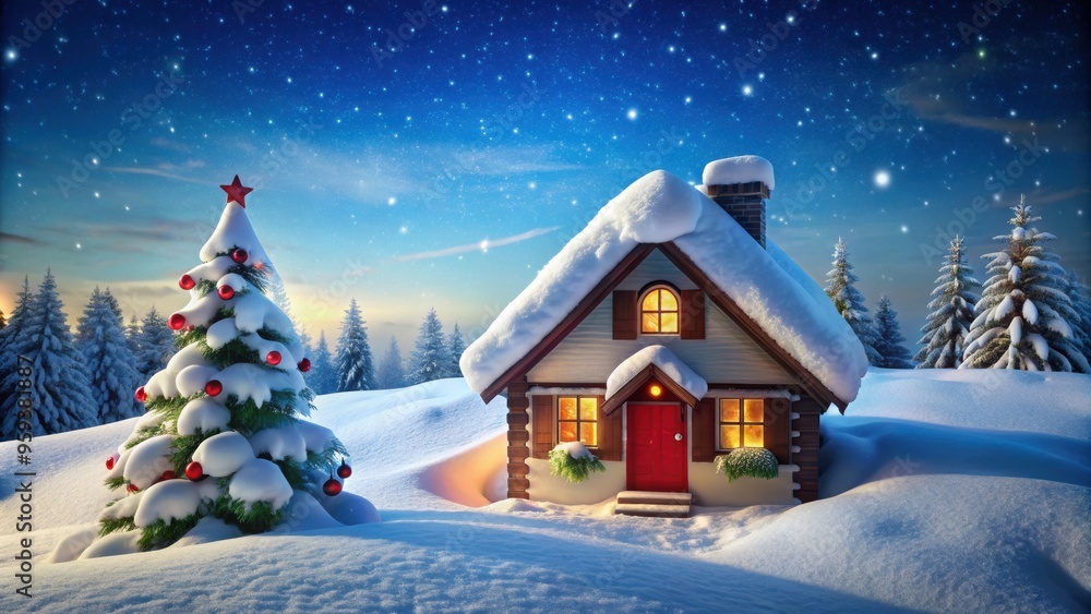 Naklejka premium Santa Claus house covered in snow, winter, Christmas, holiday, North Pole, Santa Claus, seasonal, snowy, cozy, fairy tale, magical