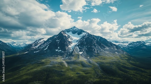 Aerial view of a mountain with a rock glacier near haines junction yukon canada : Generative AI photo