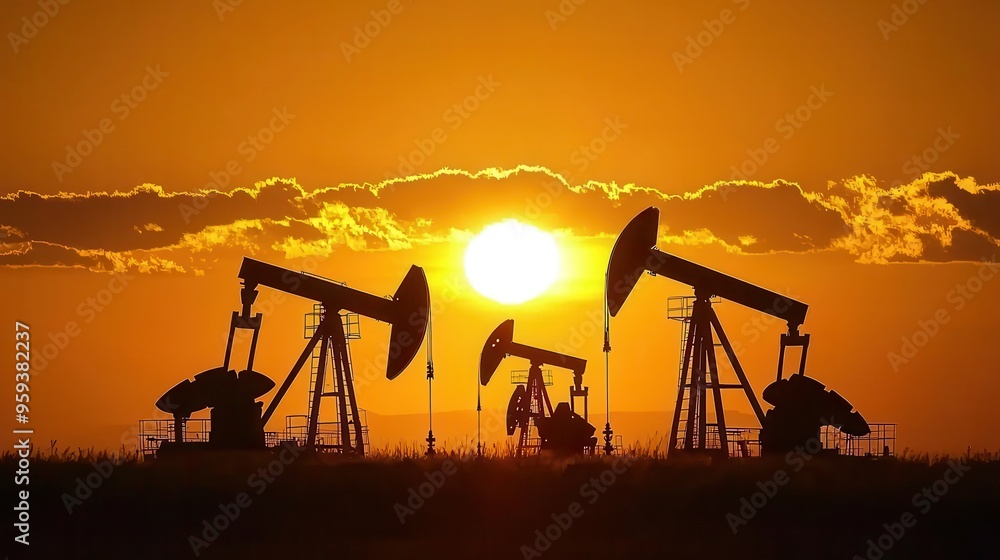Oil Pumps Silhouette Sunset Golden Hour Oil Pumps Silhouette Sunset Golden Hour