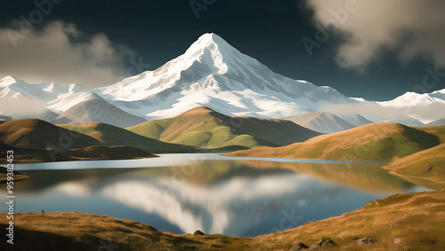 Mountain Peak Reflected in Still Lake photo