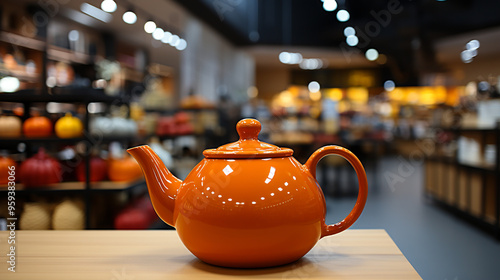 Ceramic teapot on the table in the store generative ai