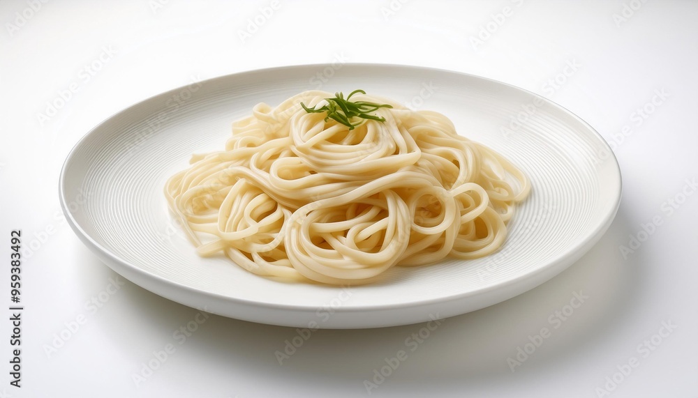 Udon on white plate with white background isolated Udon on white plate with white background isolated