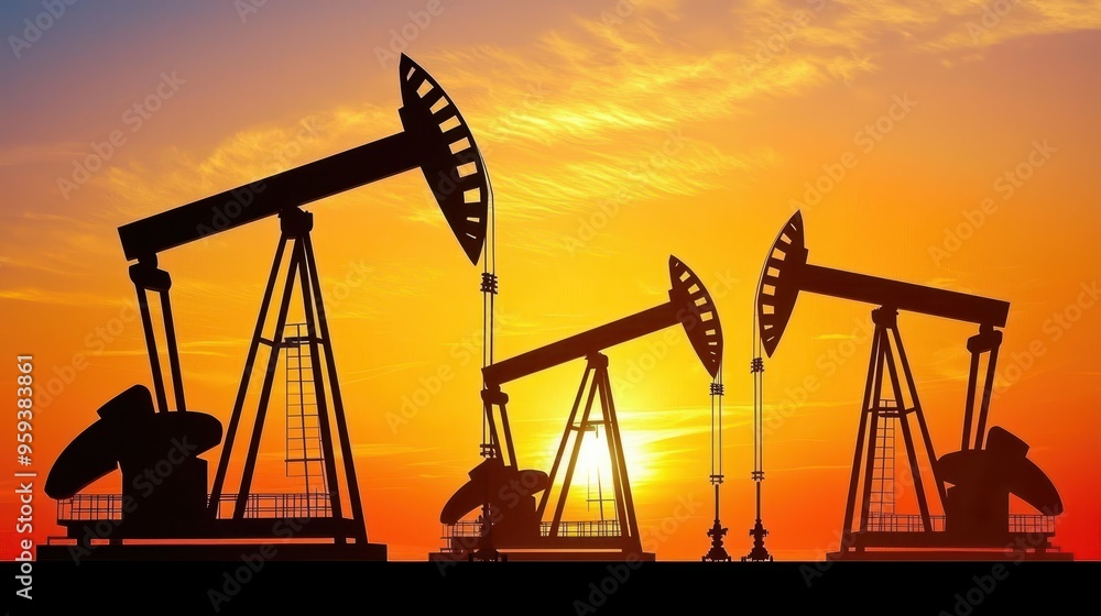 Oil Pump Jack Silhouette Sunset Landscape Oil Pump Jack Silhouette Sunset Landscape