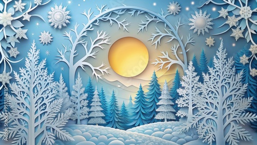 Winter solstice day papercut postcard, winter, solstice, day, papercut, postcard, seasonal, greeting, card, handmade, craft