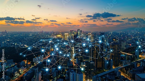 Wallpaper Mural Wireless Telecommunication in a Modern City: Aerial View and Communication Network Concept – Smart City Torontodigital.ca