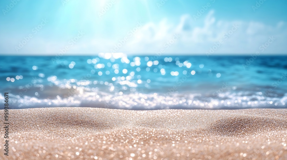Beach And Sea Summer Vacation On Sunny Sand With Glittering On Defocused Ocean : Generative AI Beach And Sea Summer Vacation On Sunny Sand With Glittering On Defocused Ocean : Generative AI
