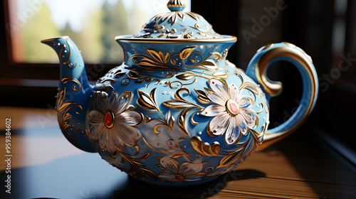 Ceramic teapot on the table in the store generative ai