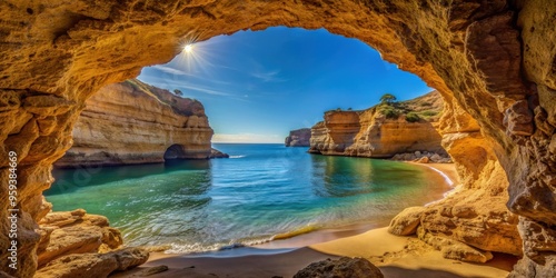 Sunny view of the ocean from Boneca's Cave in Lagoa, Algarve, Portugal , Sunny, view, ocean, Boneca's Cave, Lagoa, Algarve