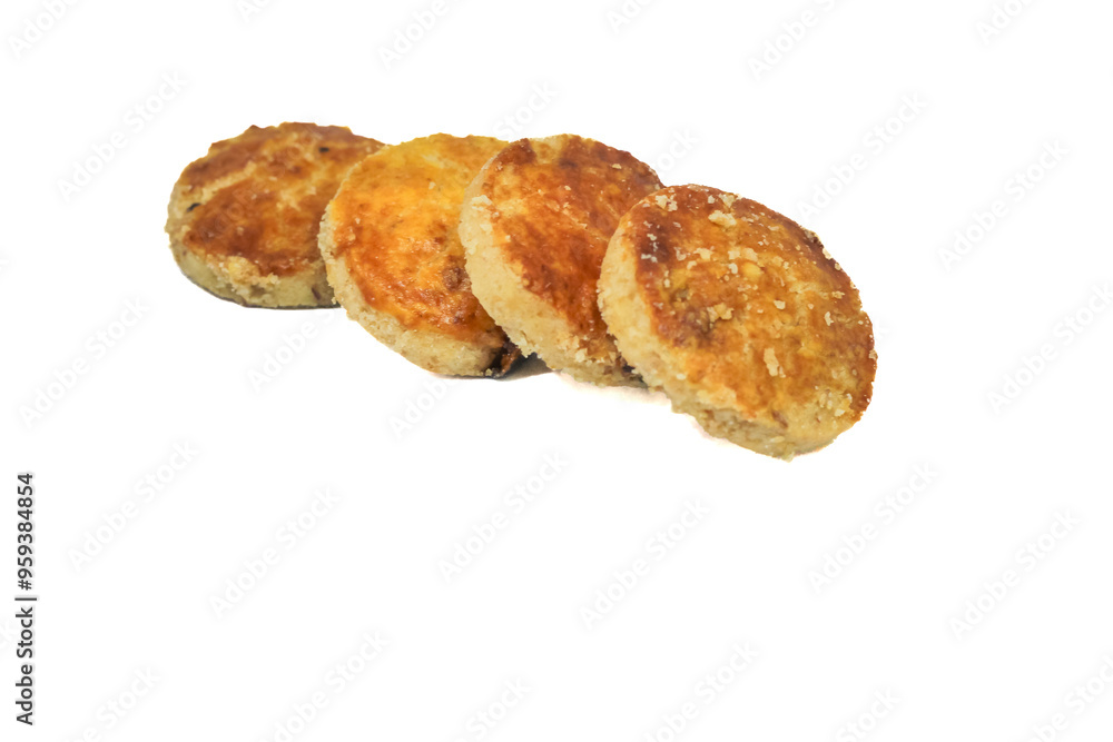 Old school peanut cookies isolated on a white background. Delicious Indonesian peanut cookies, a sweet snack that children like Old school peanut cookies isolated on a white background. Delicious Indonesian peanut cookies, a sweet snack that children like