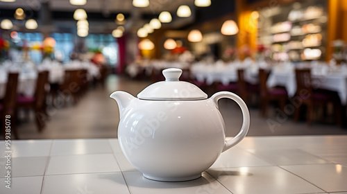 Ceramic teapot on the table in the store generative ai