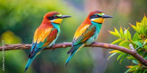 Pair of colorful birds perched on a tree branch , Birds, Pair, Branch, Wildlife, Colorful, Nature, Feathers photo