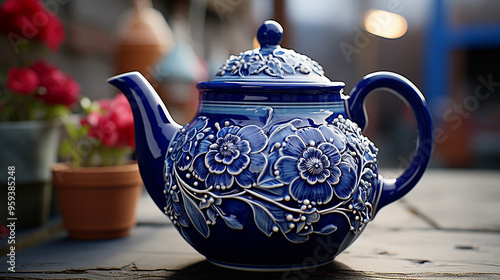Ceramic teapot on the table in the store generative ai