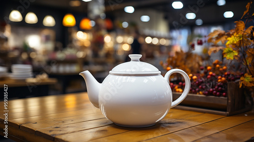 Ceramic teapot on the table in the store generative ai