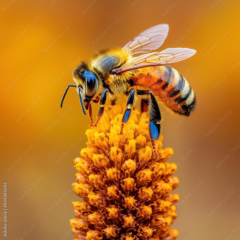Honey Bee Pollinating Yellow Flower Macro Photography Honey Bee Pollinating Yellow Flower Macro Photography