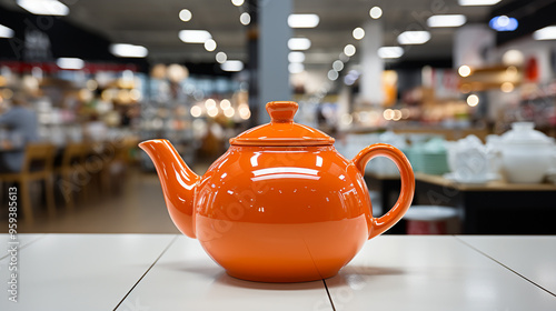 Ceramic teapot on the table in the store generative ai