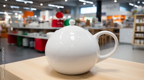 Ceramic teapot on the table in the store generative ai