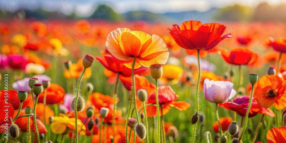 Vibrant poppy flowers blooming in a field, poppy, flowers, field, vibrant, blooming, red, nature, summer, countryside, rural Vibrant poppy flowers blooming in a field, poppy, flowers, field, vibrant, blooming, red, nature, summer, countryside, rural