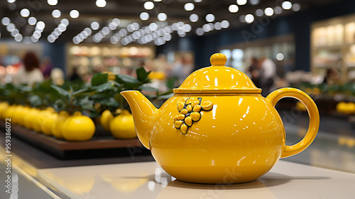 Ceramic teapot on the table in the store generative ai