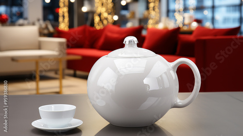 Ceramic teapot on the table in the store generative ai