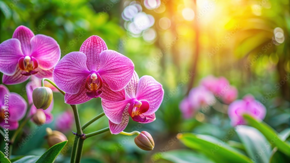 Pink orchid blooming in a luscious garden setting, orchid, pink, flower, garden, nature, blooming, flora, tropical, exotic Pink orchid blooming in a luscious garden setting, orchid, pink, flower, garden, nature, blooming, flora, tropical, exotic